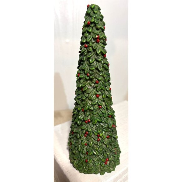 2 Christmas Tree Decor Frosted Satin Art Glass 6" Resin Tree w/ Holly Berries 8" - Picture 6 of 11